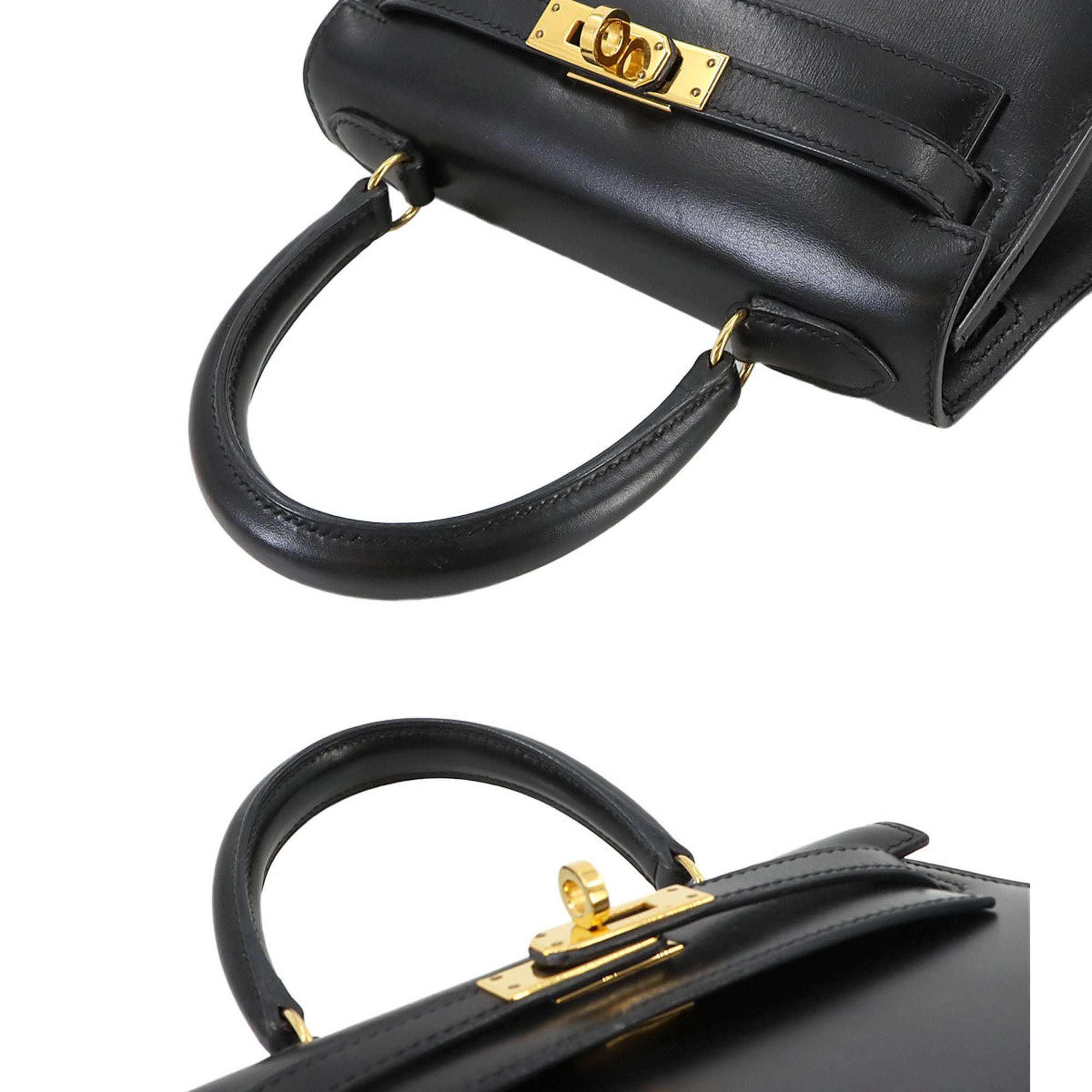 Hermes Kelly 20 2way hand shoulder bag, box calf, black, outside stitching, B stamp, gold hardware, Mini