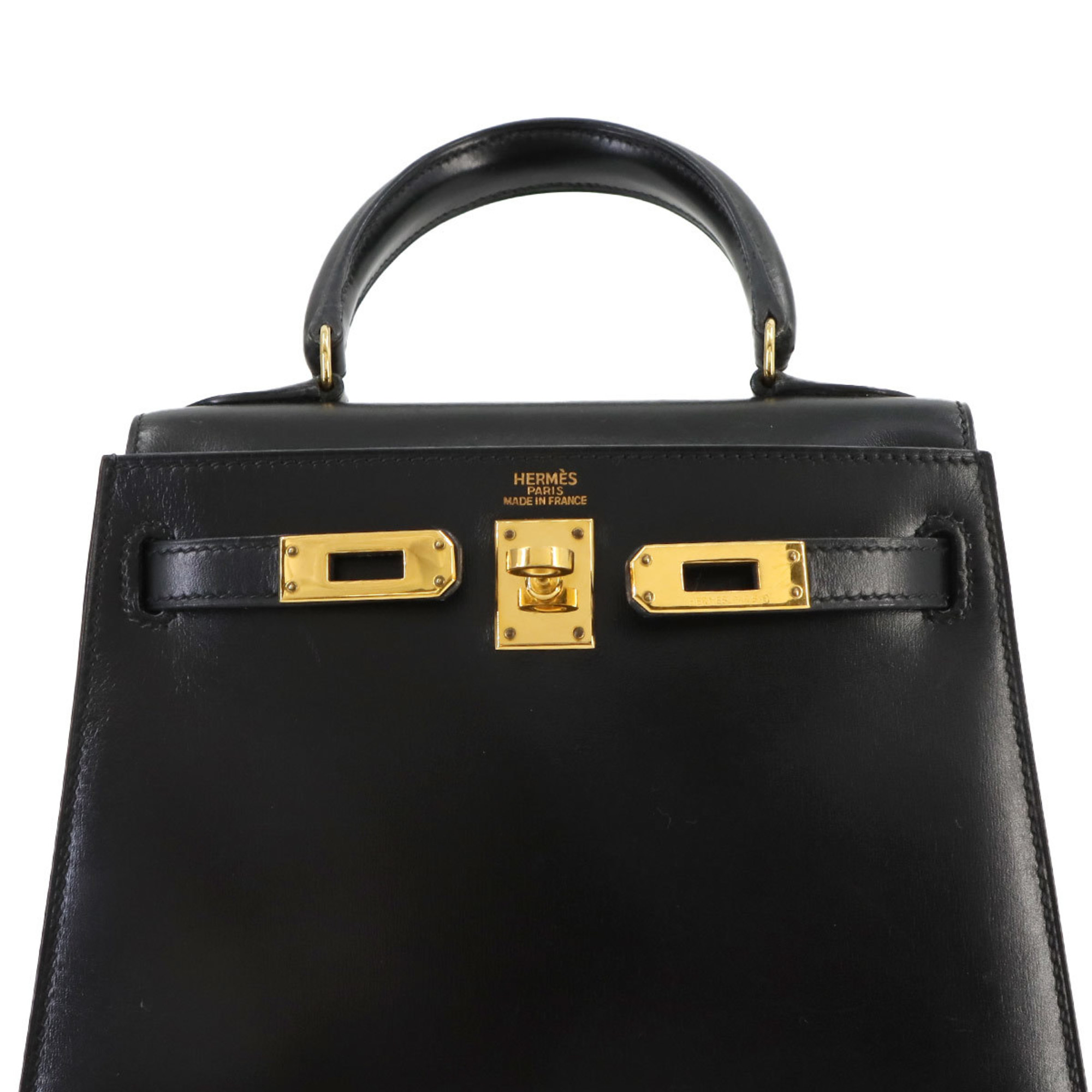 Hermes Kelly 20 2way hand shoulder bag, box calf, black, outside stitching, B stamp, gold hardware, Mini