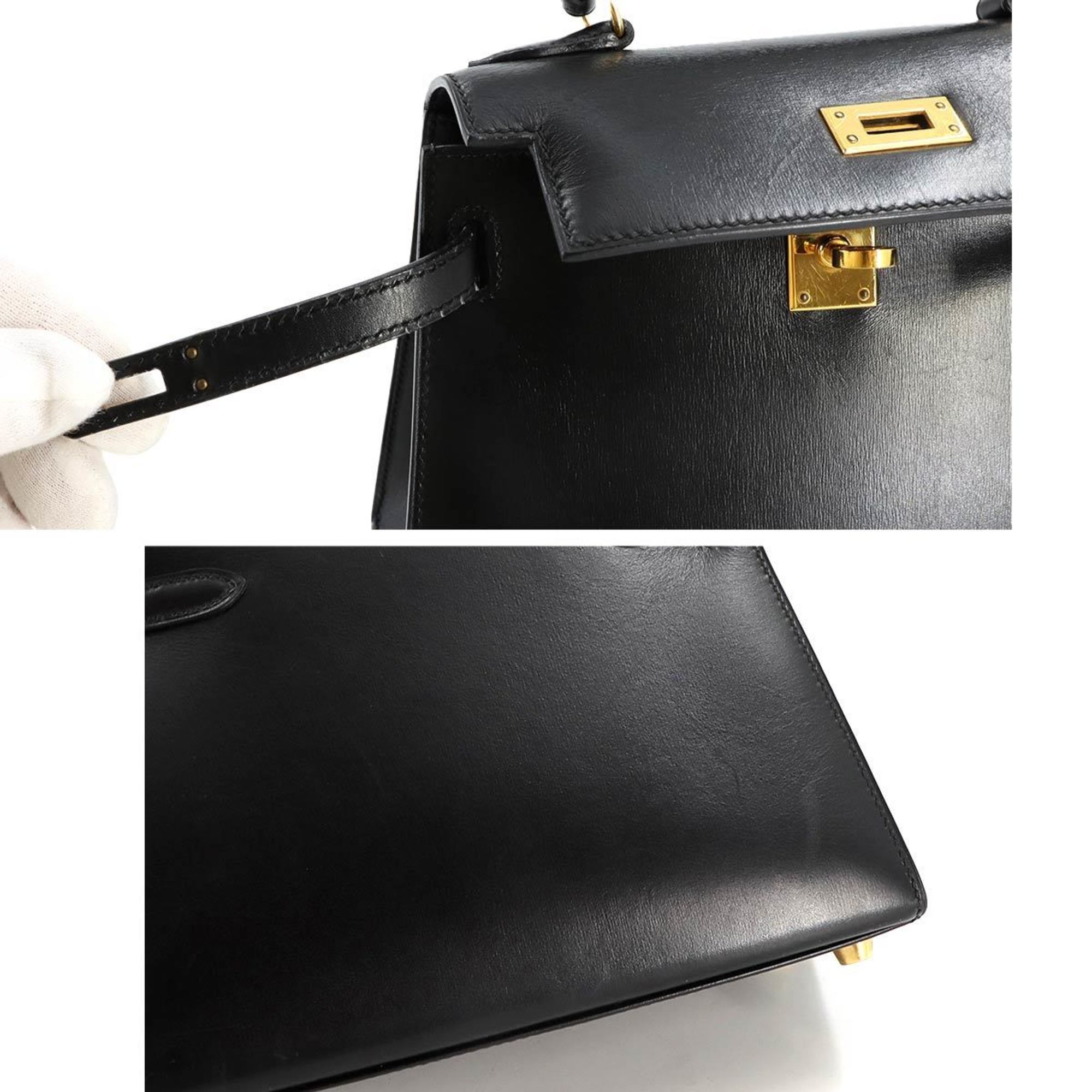 Hermes Kelly 20 2way hand shoulder bag, box calf, black, outside stitching, B stamp, gold hardware, Mini