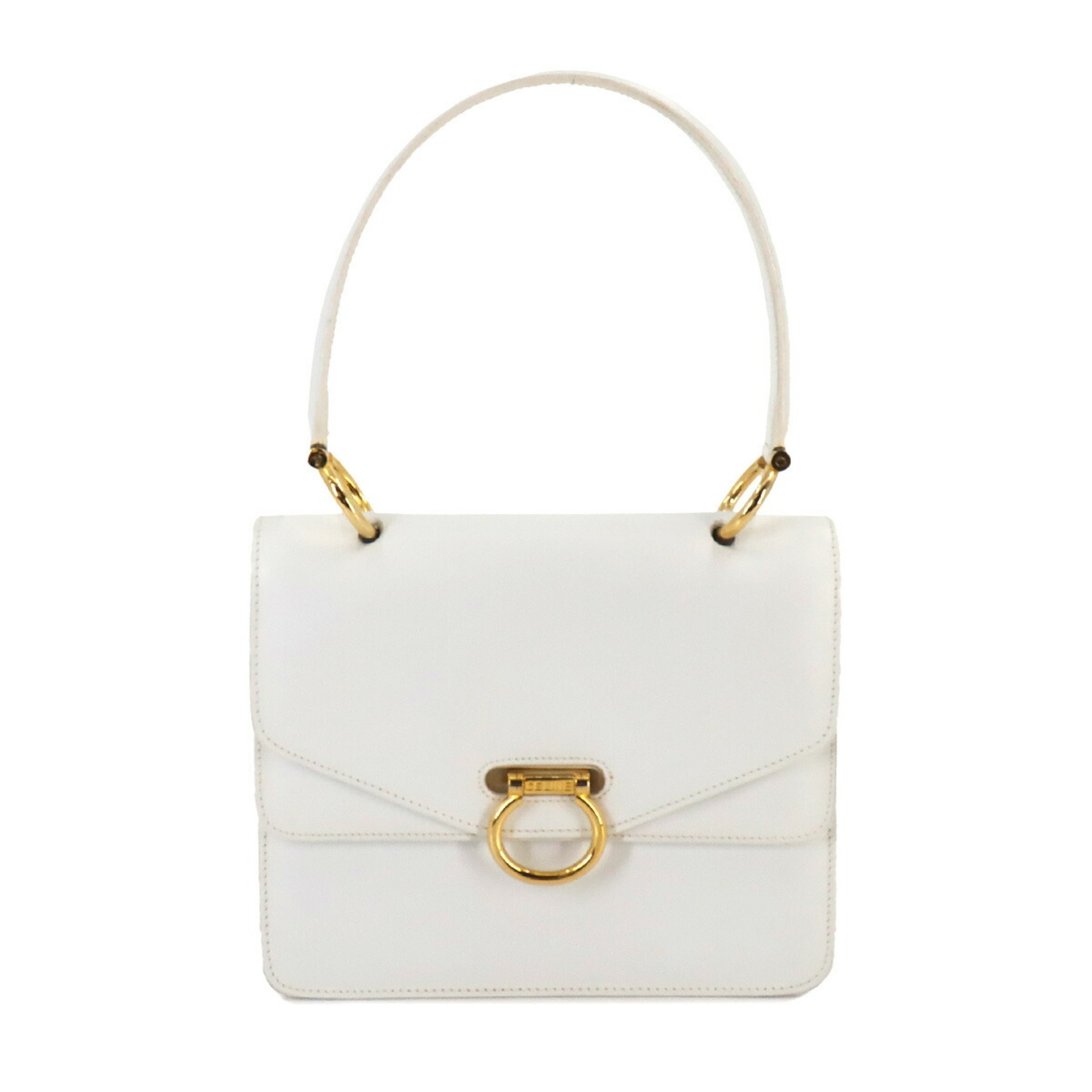 CELINE Gancini Handbag Leather White Gold Hardware Bag