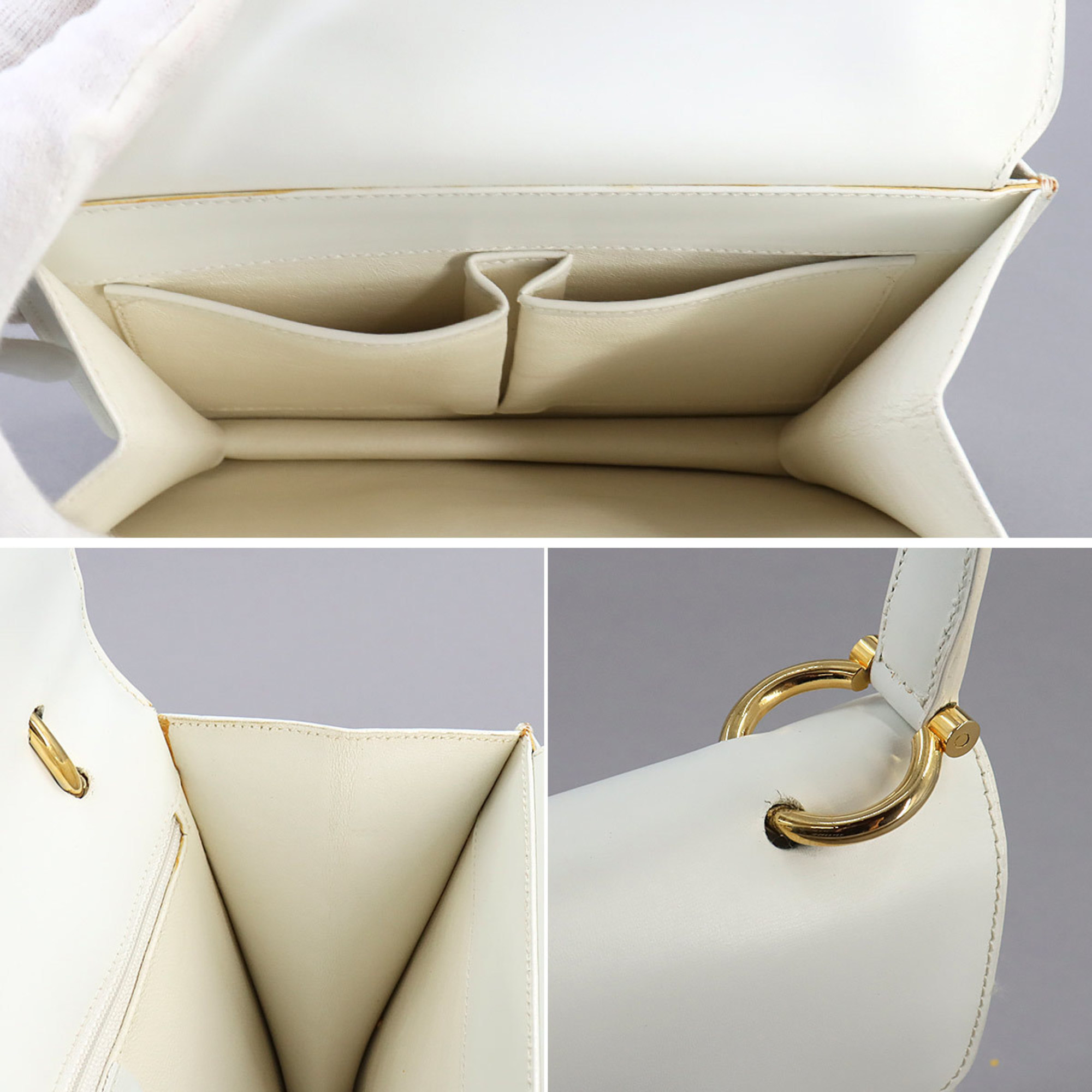 CELINE Gancini Handbag Leather White Gold Hardware Bag