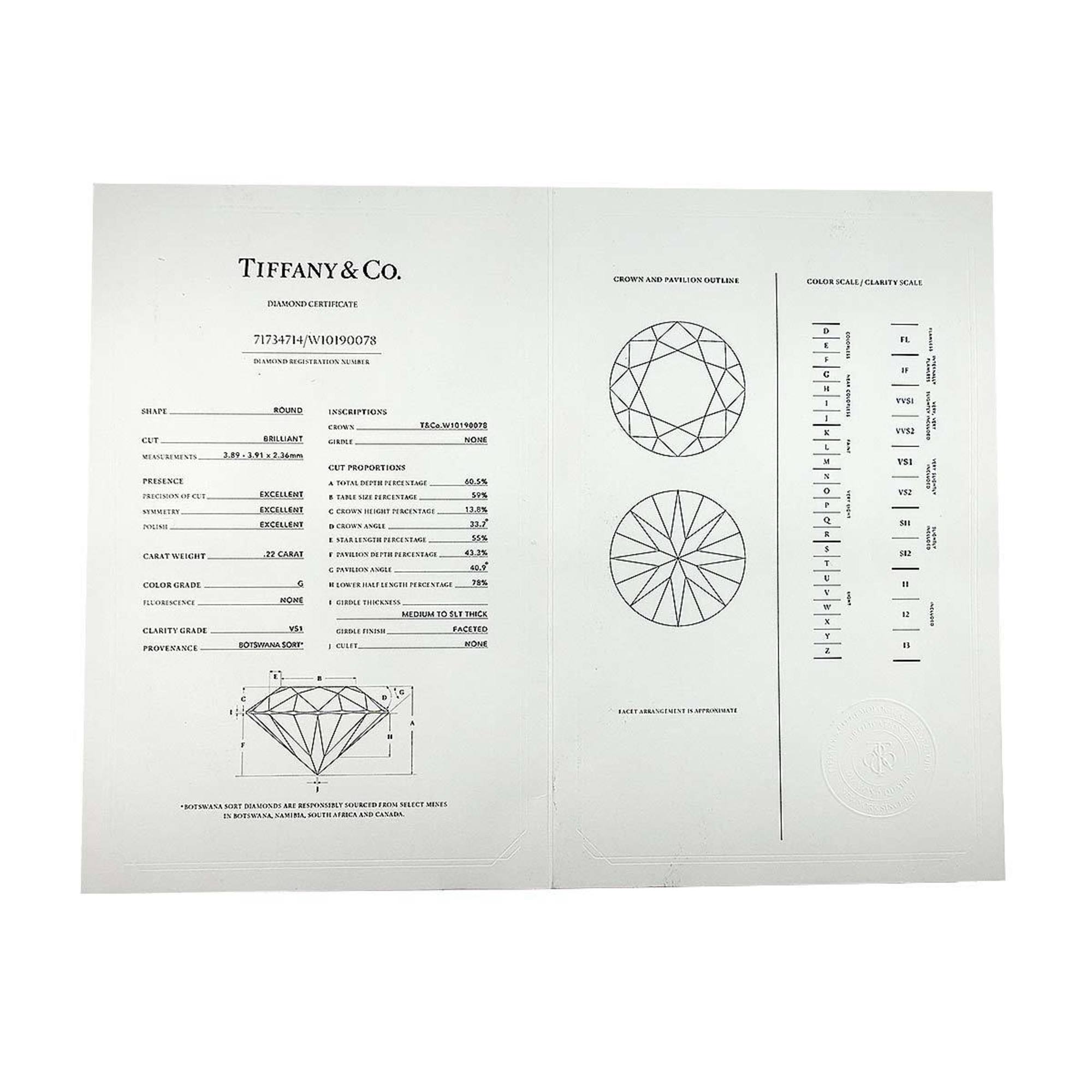 Tiffany & Co. Harmony Diamond 0.22ct G VS1 3EX Ring Pt Platinum