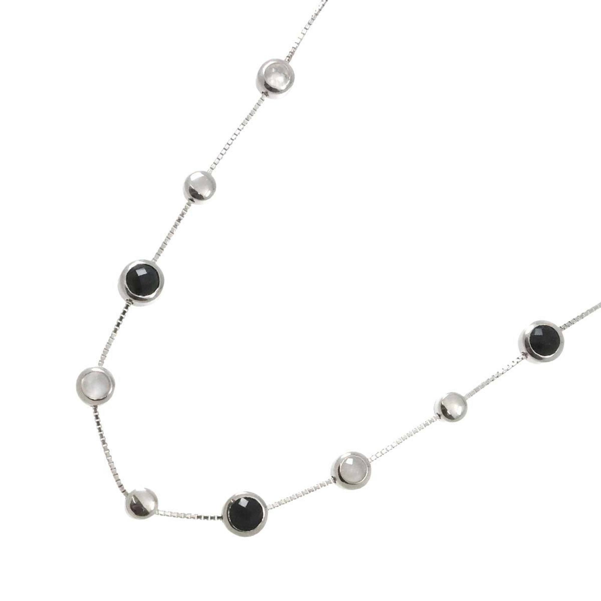 CELINE Macadam Onyx Quartz Long Necklace 81cm K18 WG White Gold 750