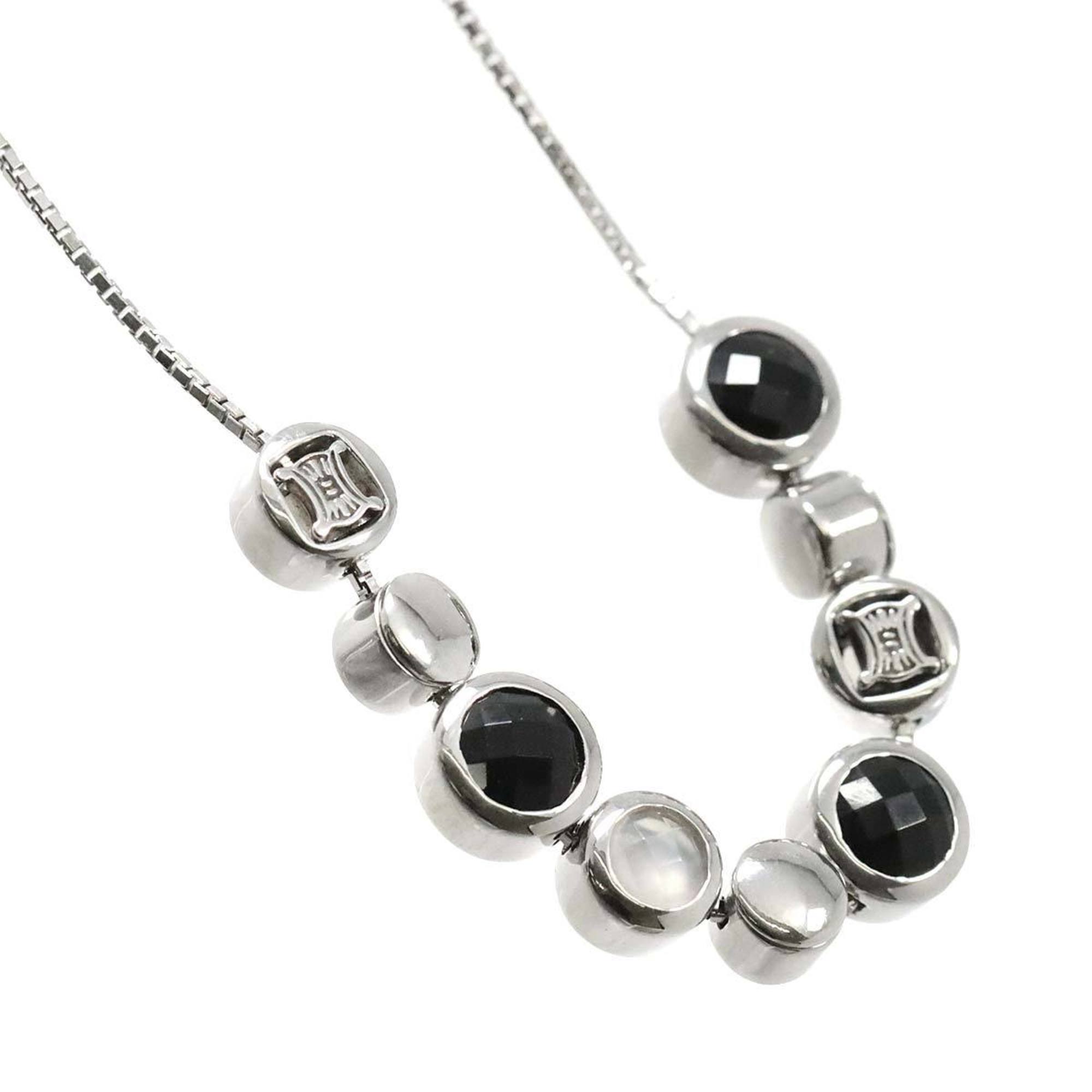 CELINE Macadam Onyx Quartz Long Necklace 81cm K18 WG White Gold 750