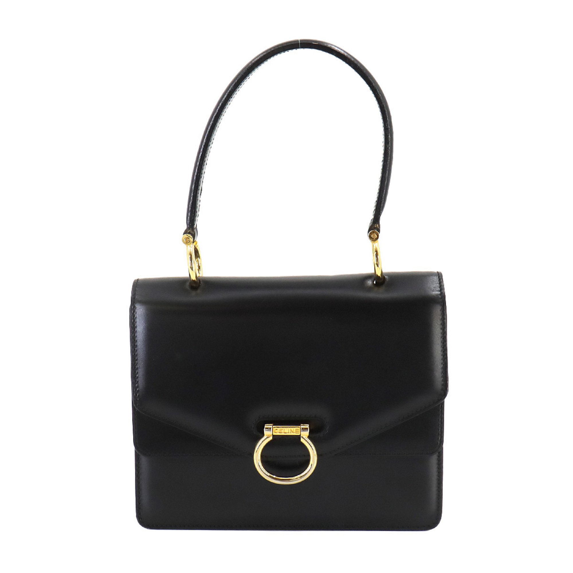 CELINE Double flap handbag Leather Black Gold hardware Handbag