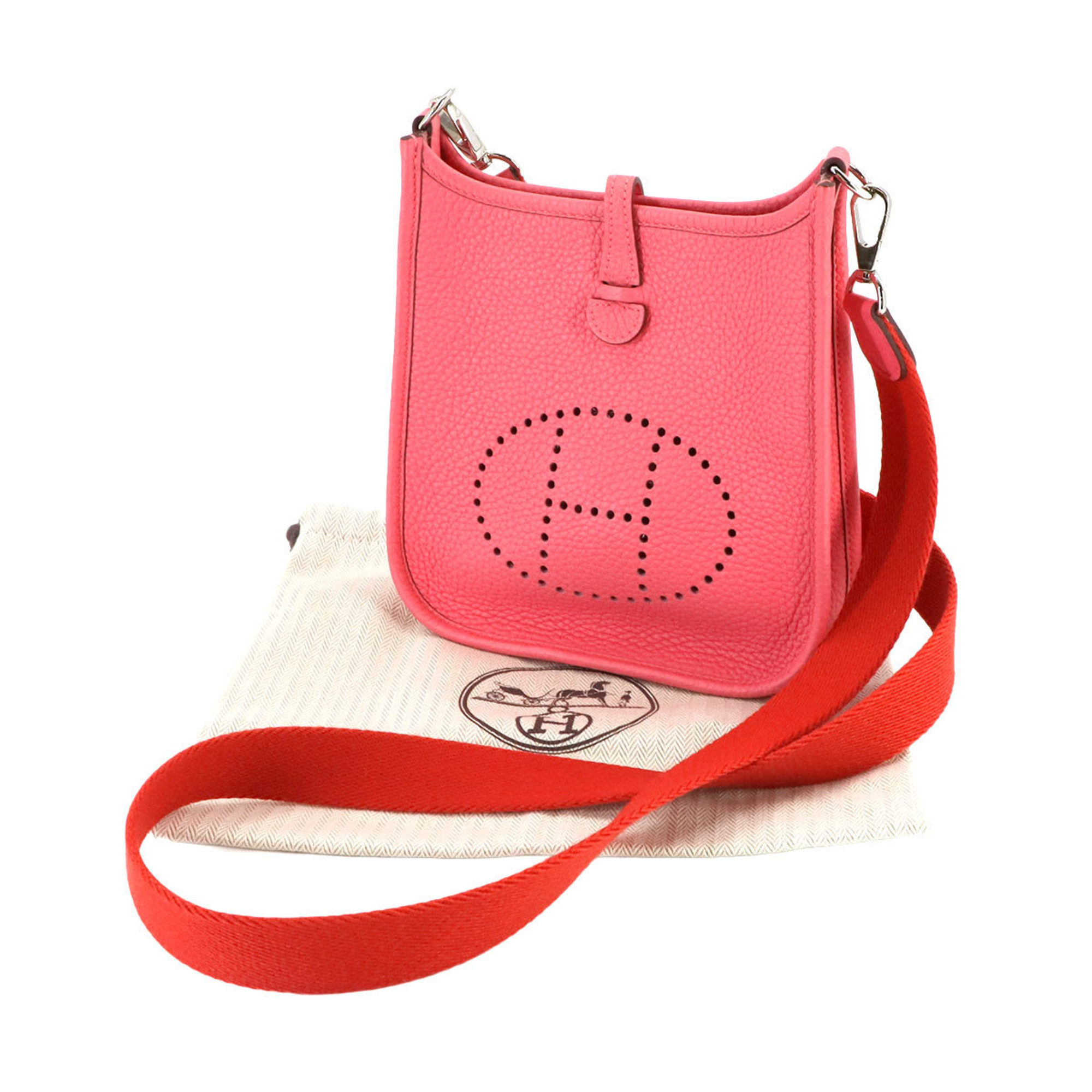 Hermes Evelyne TPM Amazone Shoulder Bag Taurillon Clemence Rose Azalee Rouge Silver Hardware C Stamp