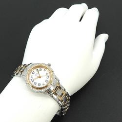 Hermes Clipper Nakre Combi CP1 222 Ladies Watch Diamond Bezel Date White Shell Quartz