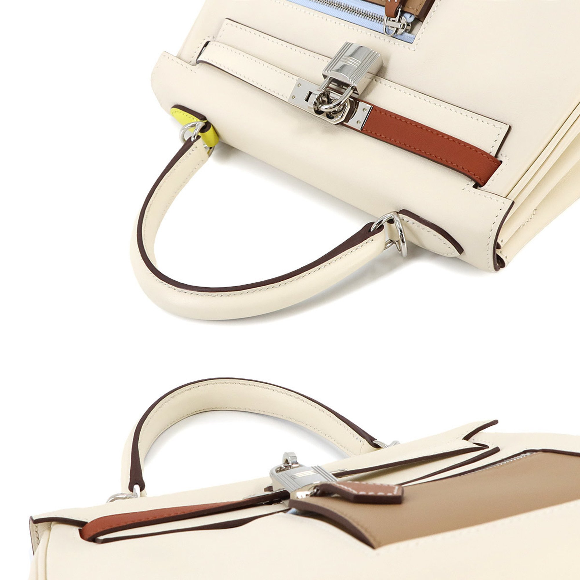 Hermes Kelly 25 Colormatic 2way Hand Shoulder Bag Swift Nata Multicolor U Engraved Inner Stitching Silver Hardware