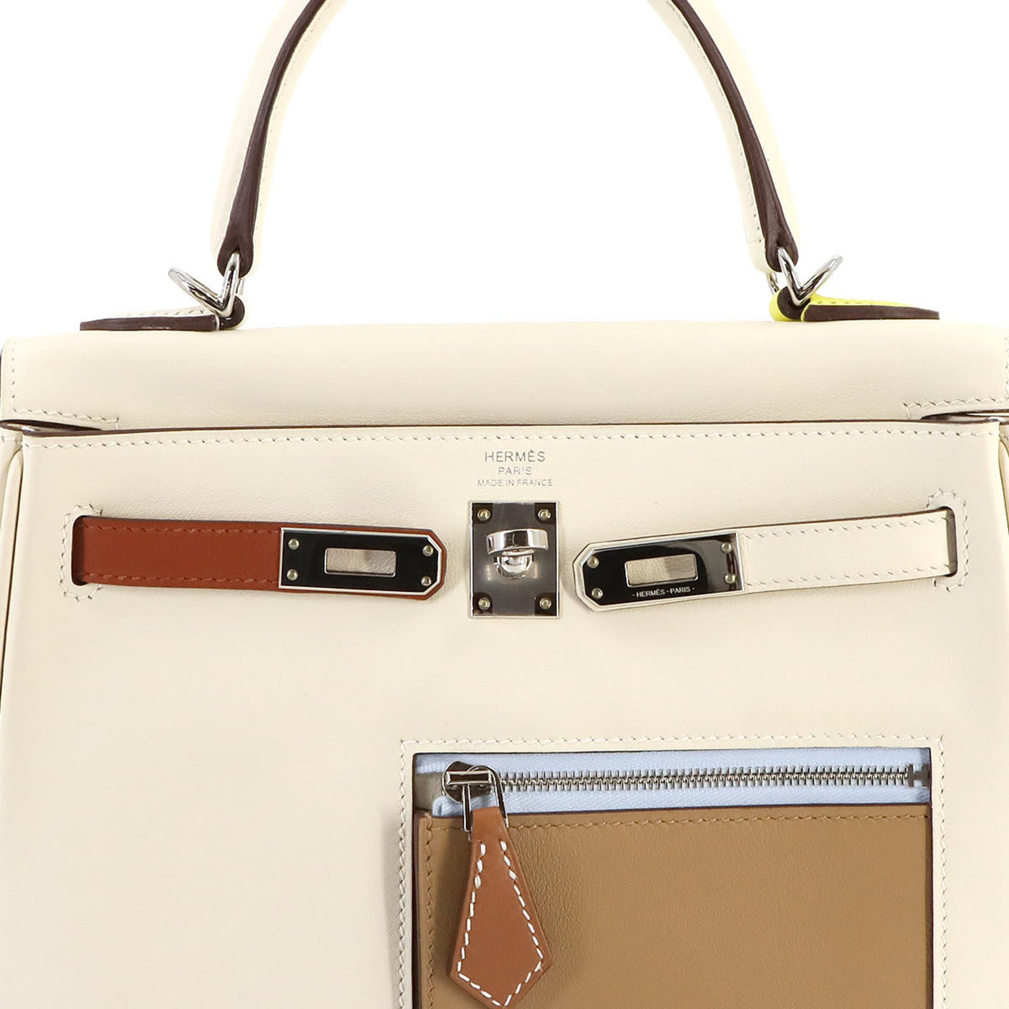 Hermes Kelly 25 Colormatic 2way Hand Shoulder Bag Swift Nata Multicolor U Engraved Inner Stitching Silver Hardware