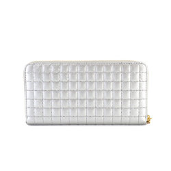 CELINE Large Zipped Wallet Long Leather Silver 10B553BER Quilted Gold Hardware