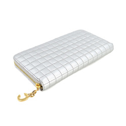 CELINE Large Zipped Wallet Long Leather Silver 10B553BER Quilted Gold Hardware