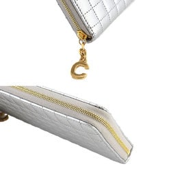 CELINE Large Zipped Wallet Long Leather Silver 10B553BER Quilted Gold Hardware