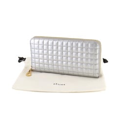 CELINE Large Zipped Wallet Long Leather Silver 10B553BER Quilted Gold Hardware