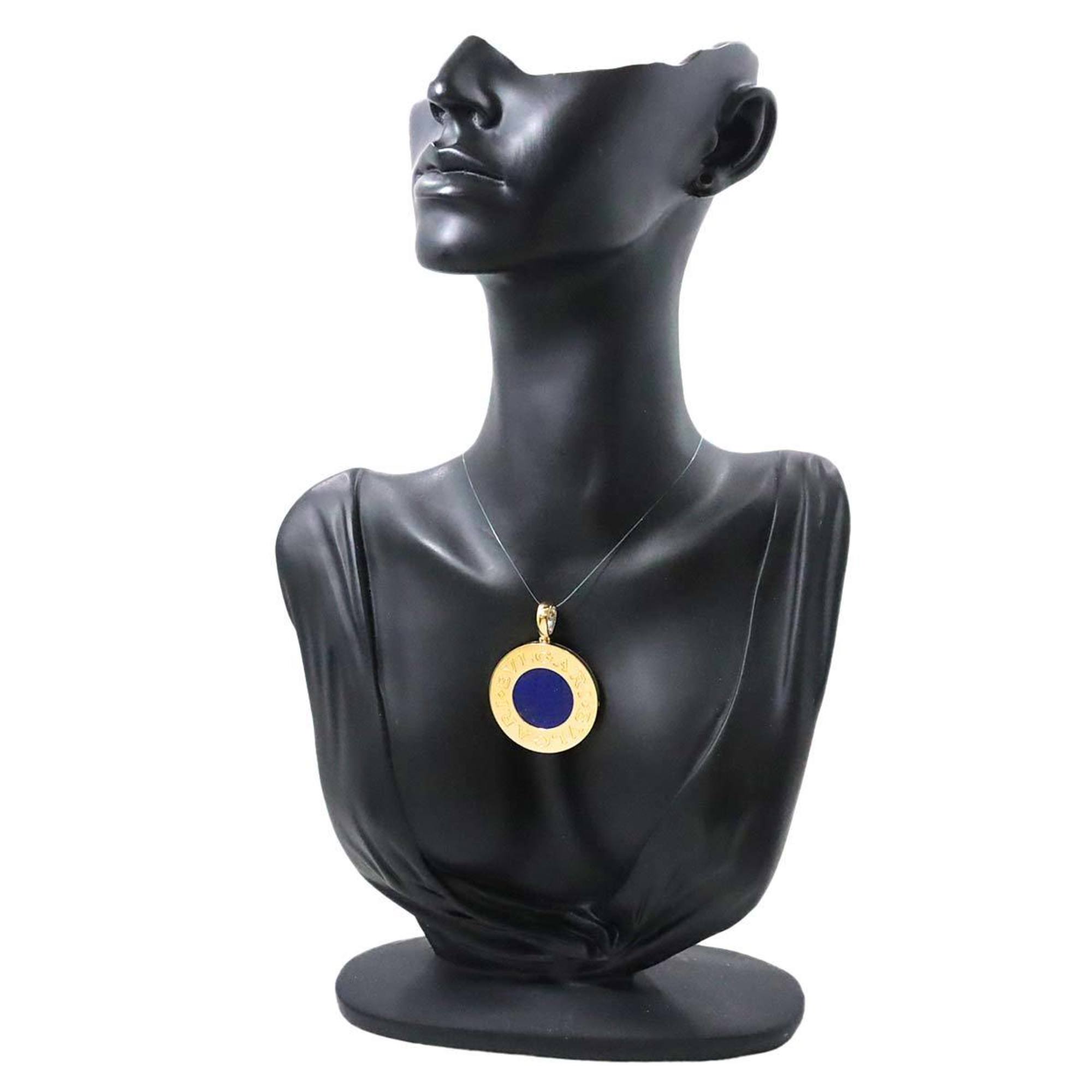 BVLGARI Double Pendant Top Lapis Lazuli Onyx K18 YG Yellow Gold 750 Steel