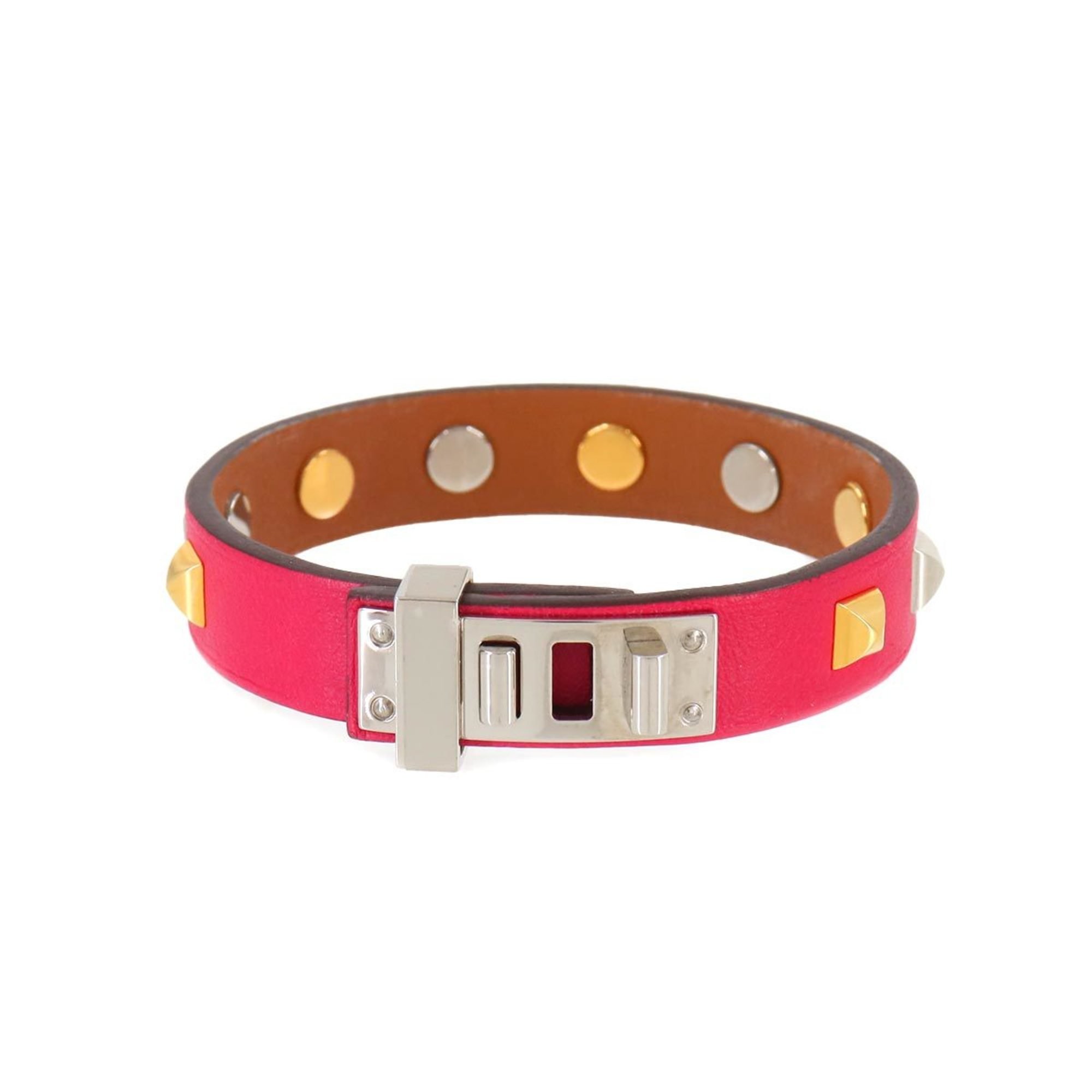 Hermes HERMES Dog Clous Carre Bracelet Swift Pink T3 Silver Gold Metal Fittings A Stamp Mini Carres