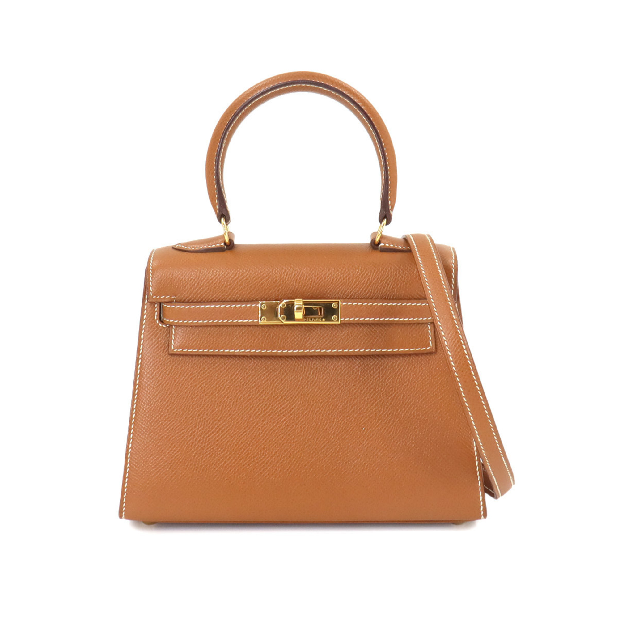 Hermes HERMES Kelly 2way Hand Shoulder Bag Cushvel Epsom Gold 〇X Engraved Outside Stitching Metal Fittings Mini