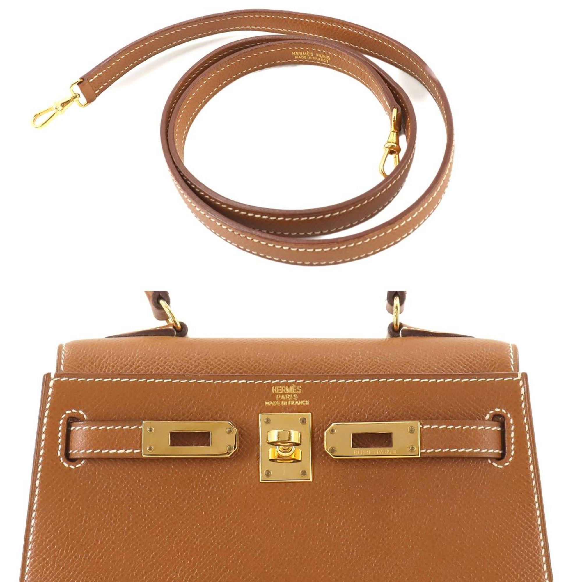 Hermes HERMES Kelly 2way Hand Shoulder Bag Cushvel Epsom Gold 〇X Engraved Outside Stitching Metal Fittings Mini