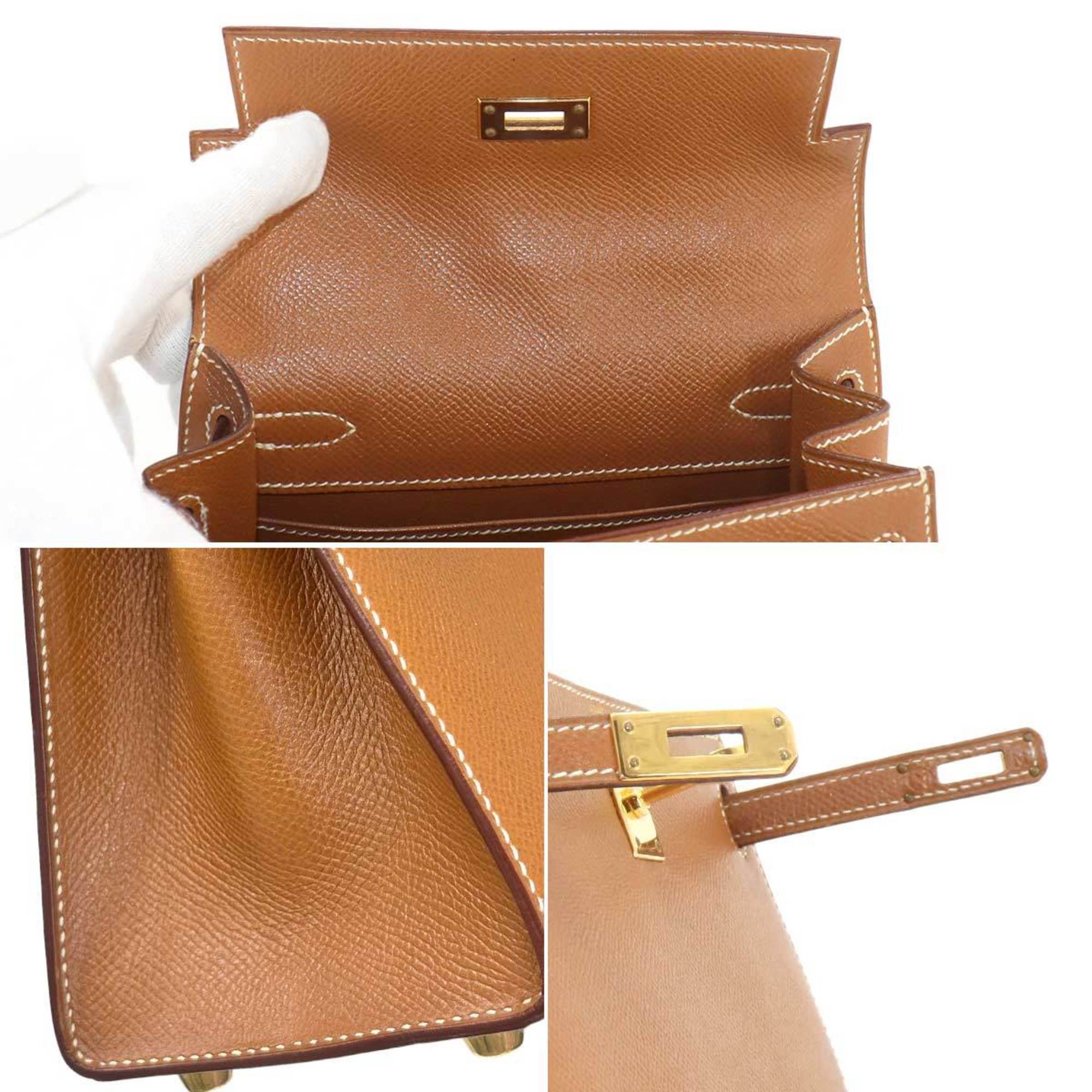 Hermes HERMES Kelly 2way Hand Shoulder Bag Cushvel Epsom Gold 〇X Engraved Outside Stitching Metal Fittings Mini