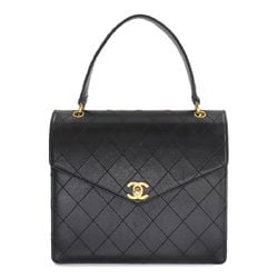 CHANEL Matelasse Handbag Caviar Skin Leather Black Gold Hardware