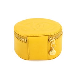 CHANEL Coco Mark Case Box Pouch Caviar Skin Yellow Jewelry case