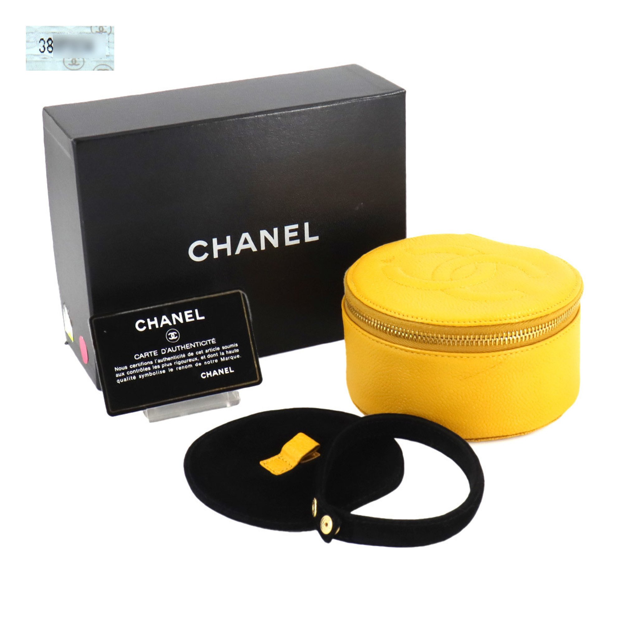 CHANEL Coco Mark Case Box Pouch Caviar Skin Yellow Jewelry case