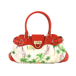 Salvatore Ferragamo Marissa Gancini Handbag Leather Satin Red Flower BW21 5370