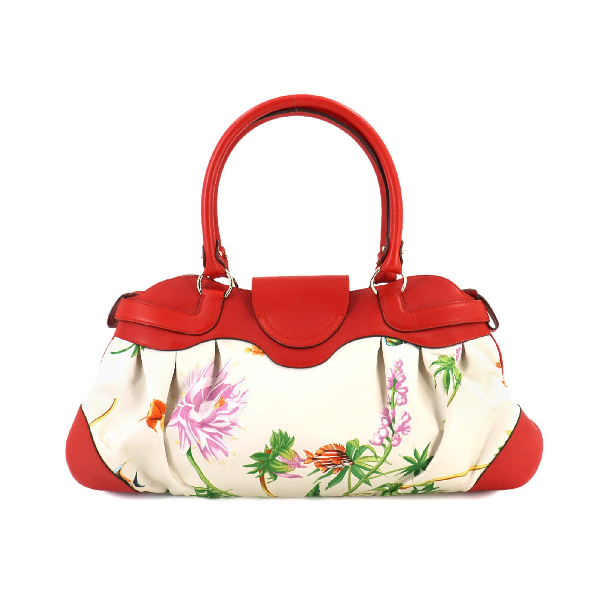 Salvatore Ferragamo Marissa Gancini Handbag Leather Satin Red Flower BW21 5370