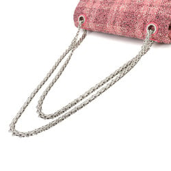 CHANEL 2.55 Chain Shoulder Bag Tweed Pink Matelasse Silver Hardware