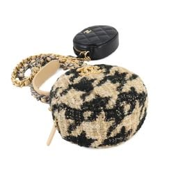 Chanel CHANEL 19 Round Chain Shoulder Bag Tweed Leather Beige Black Houndstooth