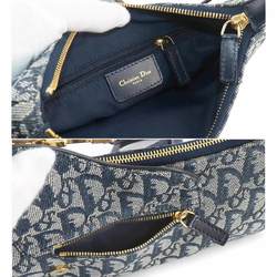 Christian Dior Trotter Double Saddle Bag Shoulder Canvas Leather Navy