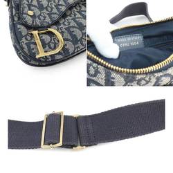 Christian Dior Trotter Double Saddle Bag Shoulder Canvas Leather Navy