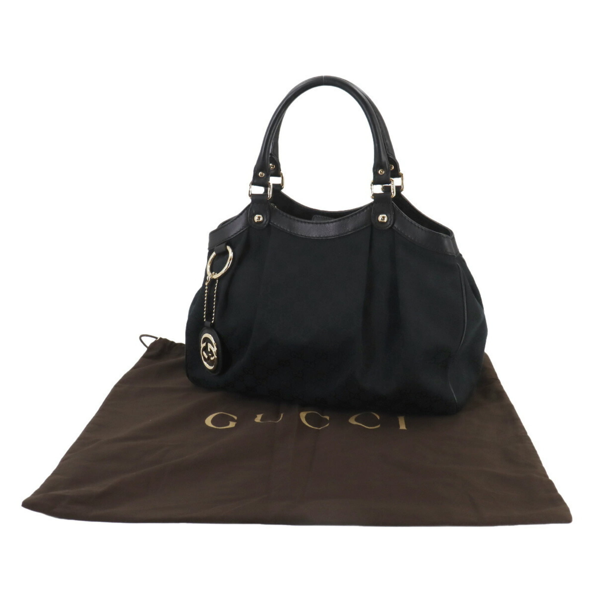 GUCCI GG Canvas Sukey Leather Black 211944 Gold Hardware Bag