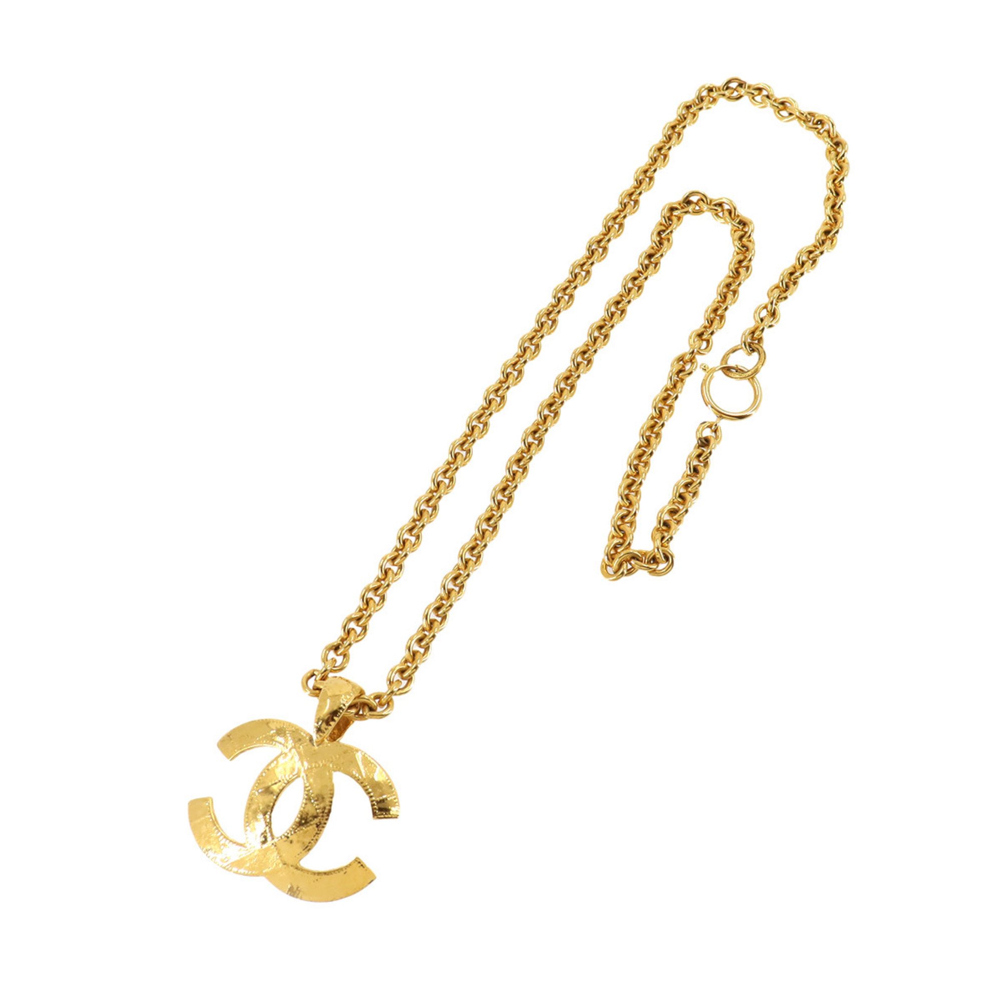 CHANEL Matelasse Coco Mark Long Necklace Gold 94P