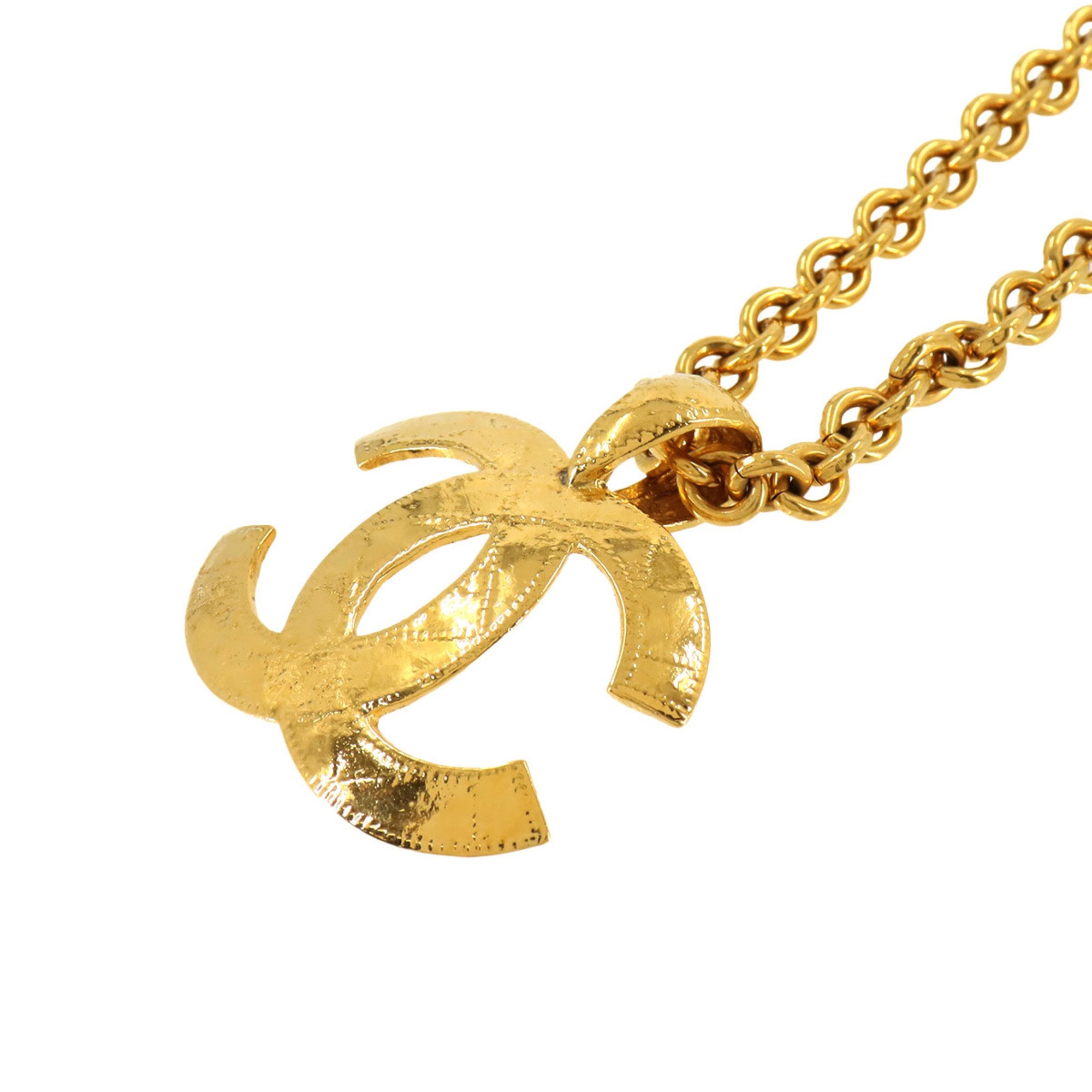 CHANEL Matelasse Coco Mark Long Necklace Gold 94P