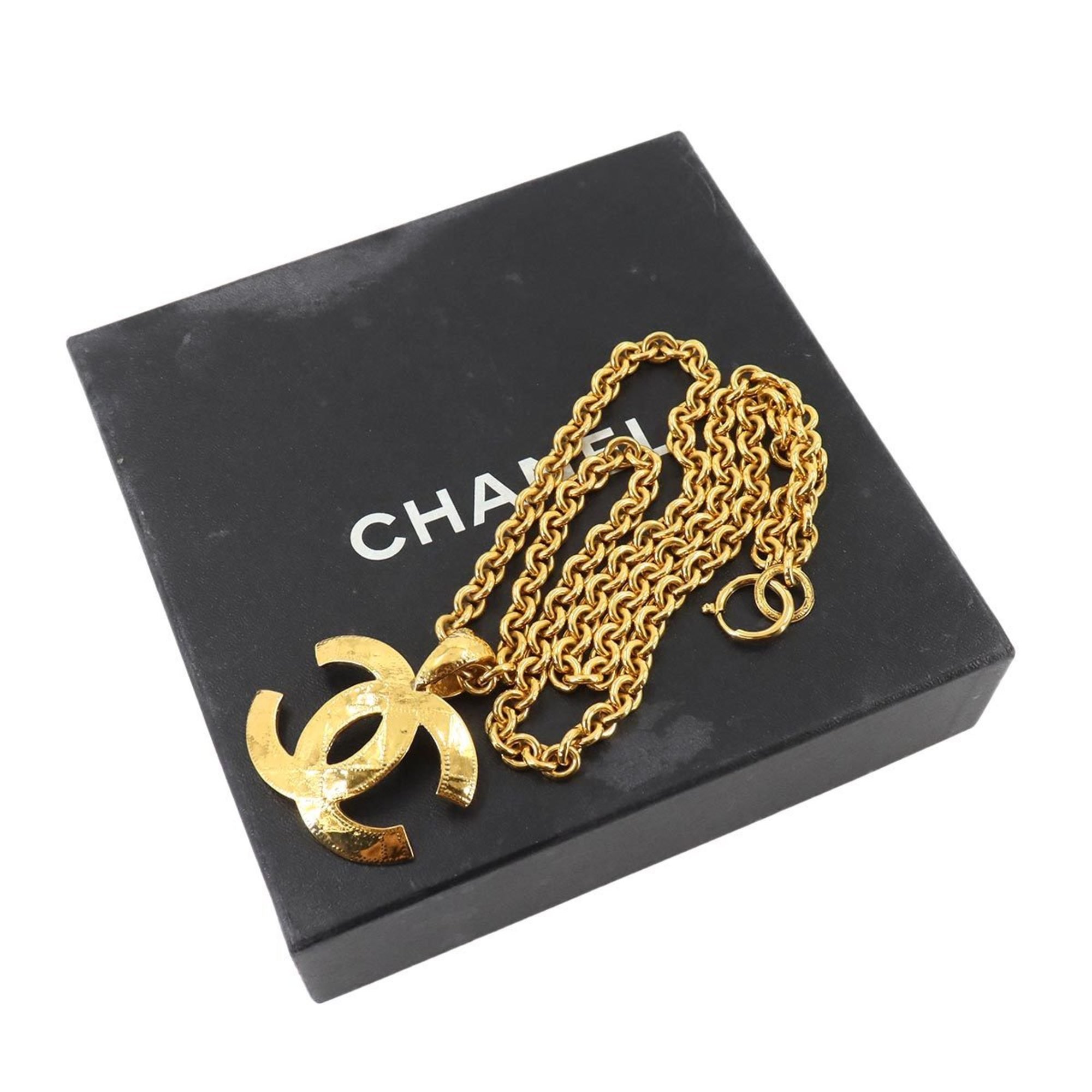 CHANEL Matelasse Coco Mark Long Necklace Gold 94P