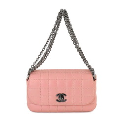 CHANEL Chocolate bar Chain Handbag Leather Pink Gunmetal Metal Fittings