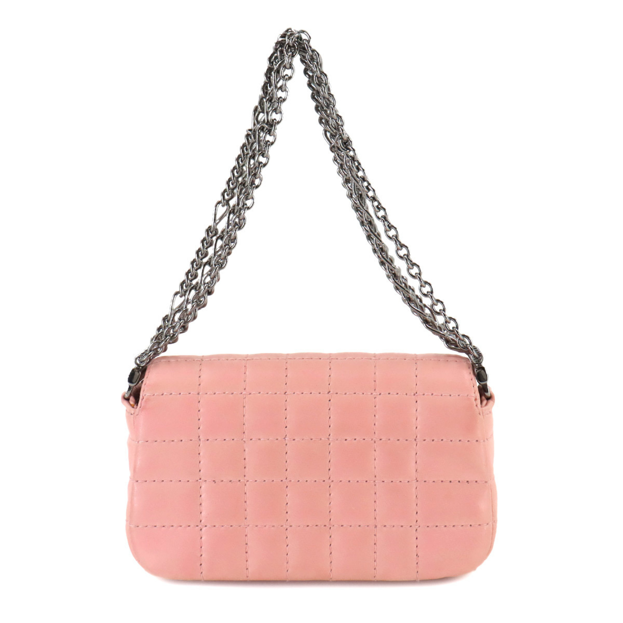 CHANEL Chocolate bar Chain Handbag Leather Pink Gunmetal Metal Fittings