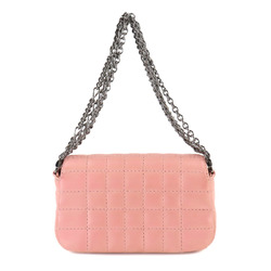 CHANEL Chocolate bar Chain Handbag Leather Pink Gunmetal Metal Fittings