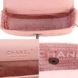 CHANEL Chocolate bar Chain Handbag Leather Pink Gunmetal Metal Fittings