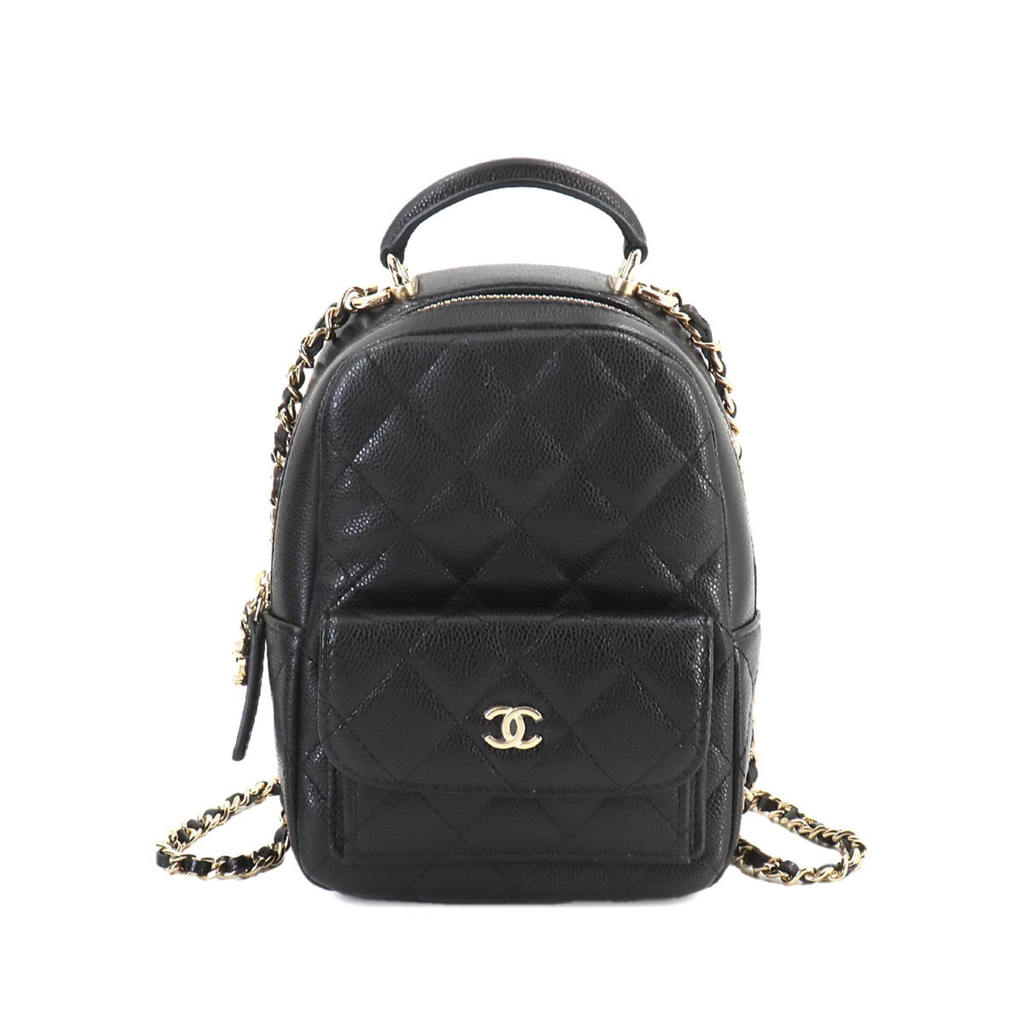 CHANEL Matelasse Chain Backpack Rucksack Caviar Skin Black Gold Metal Fittings AP3753 Mini