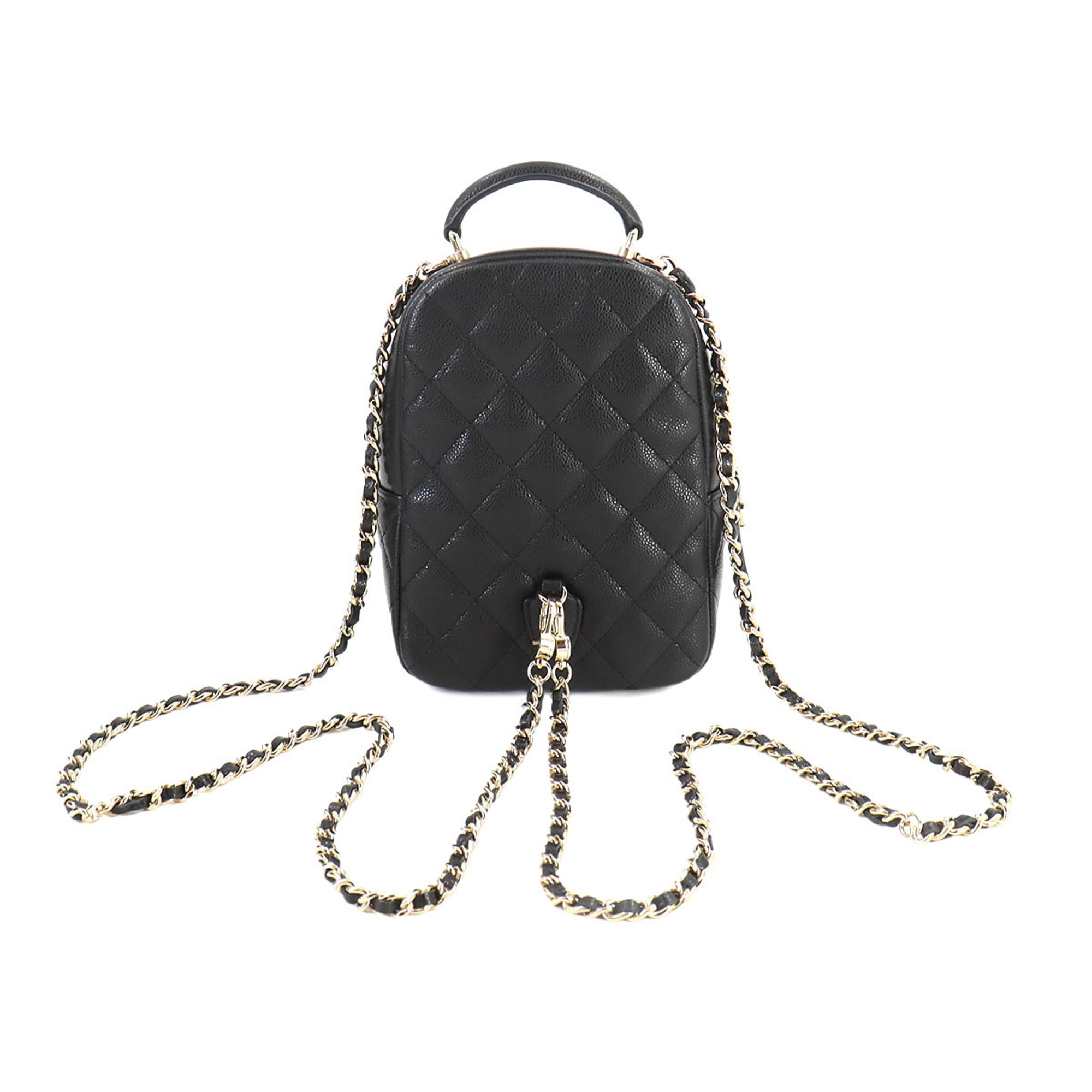 CHANEL Matelasse Chain Backpack Rucksack Caviar Skin Black Gold Metal Fittings AP3753 Mini