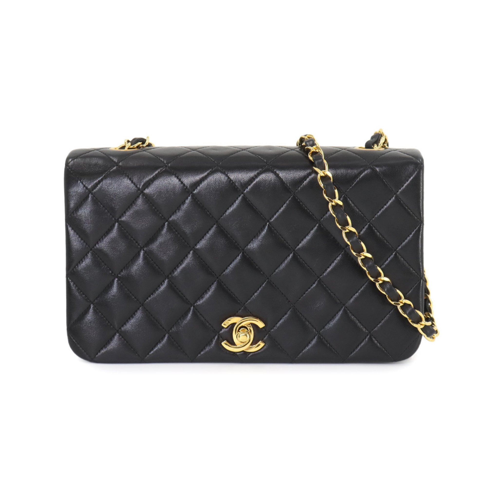 CHANEL Matelasse Chain Shoulder Bag Leather Black Gold Metal Fittings