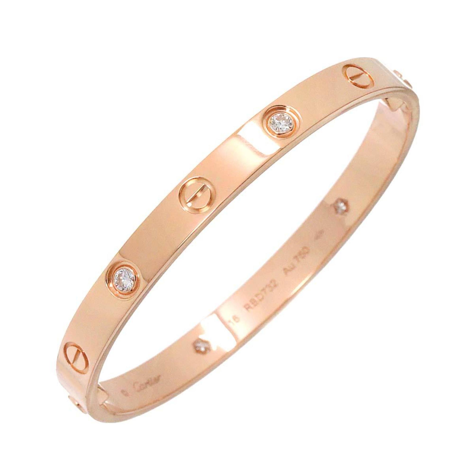 Cartier Love Bracelet #16 Half Diamond 4P K18 PG Pink Gold 750 Bangle