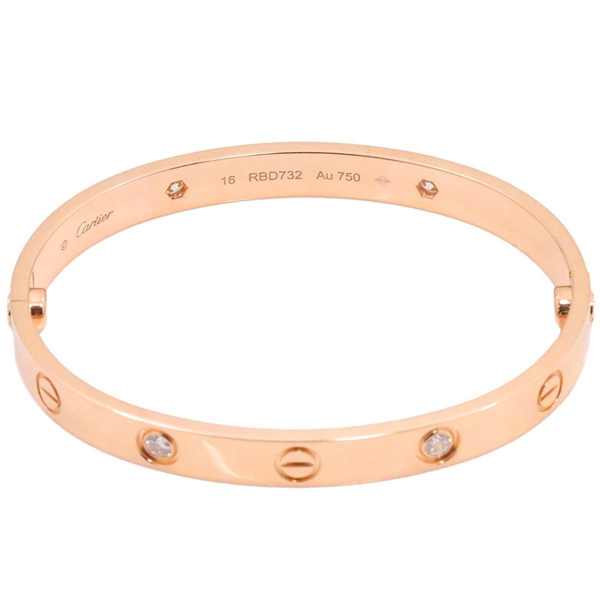 Cartier Love Bracelet #16 Half Diamond 4P K18 PG Pink Gold 750 Bangle