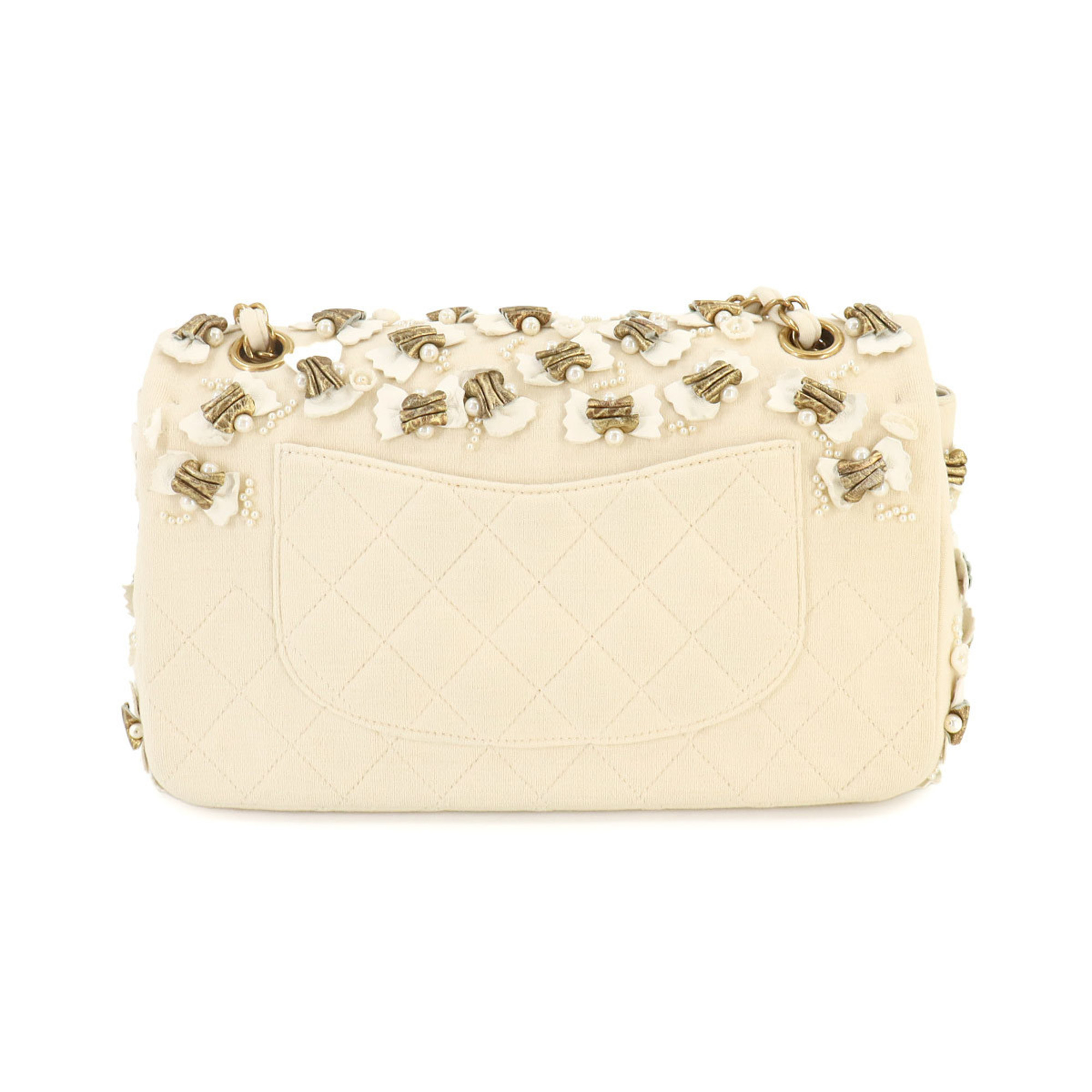 Chanel CHANEL Metiers d'Art Collection Chain Shoulder Bag Cotton Jersey Beads Ivory Ribbon