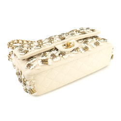 Chanel CHANEL Metiers d'Art Collection Chain Shoulder Bag Cotton Jersey Beads Ivory Ribbon