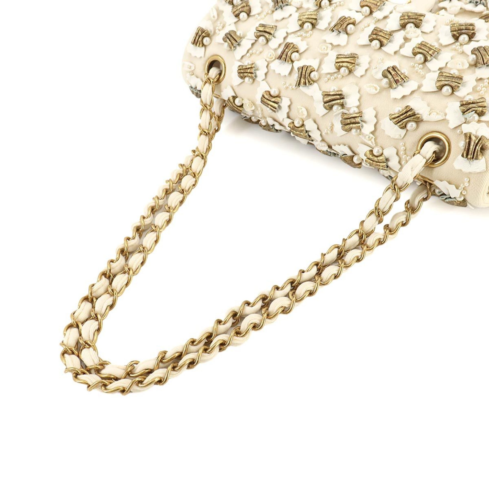 Chanel CHANEL Metiers d'Art Collection Chain Shoulder Bag Cotton Jersey Beads Ivory Ribbon