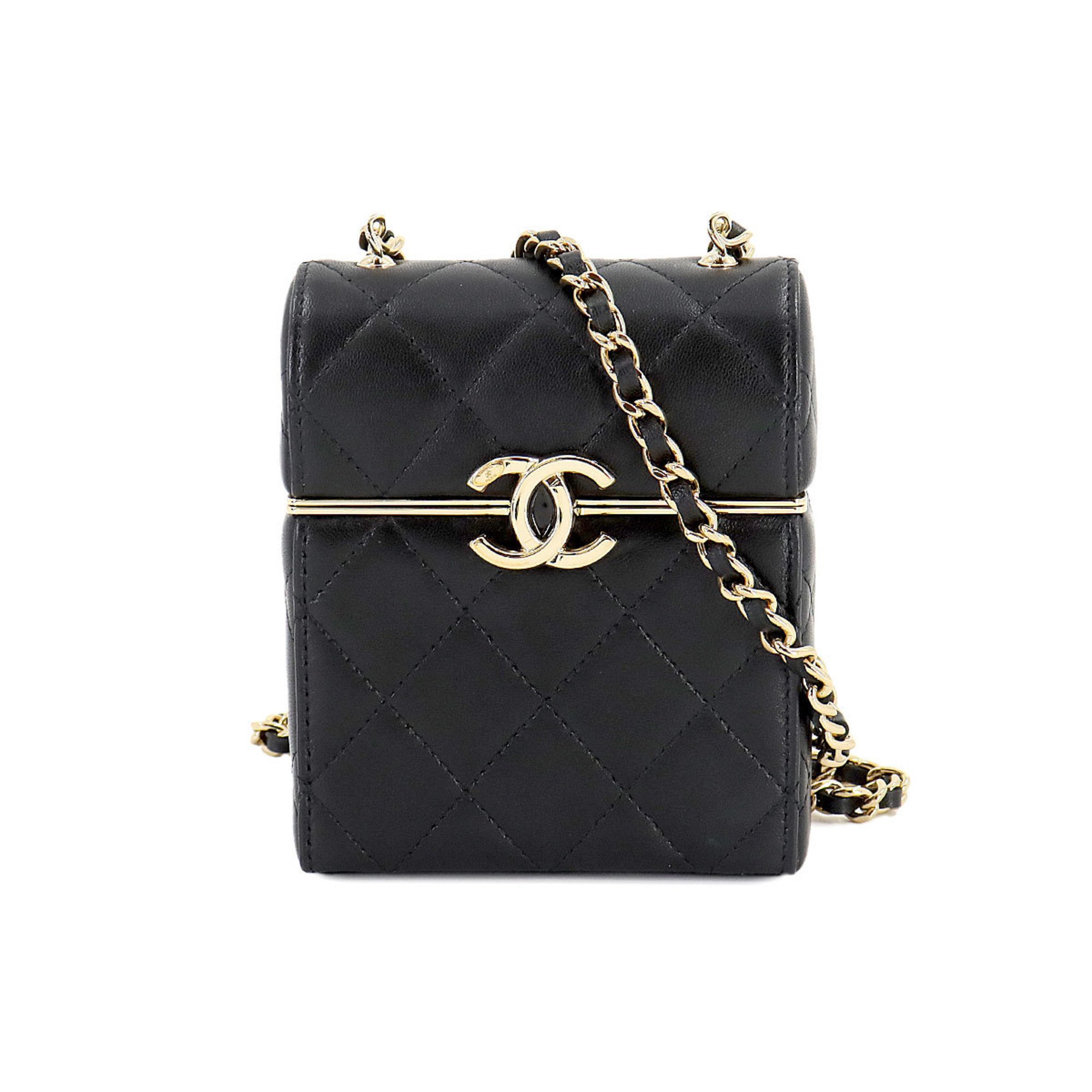 CHANEL Matelasse Box Chain Shoulder Bag Leather Black AP2656 Gold Hardware