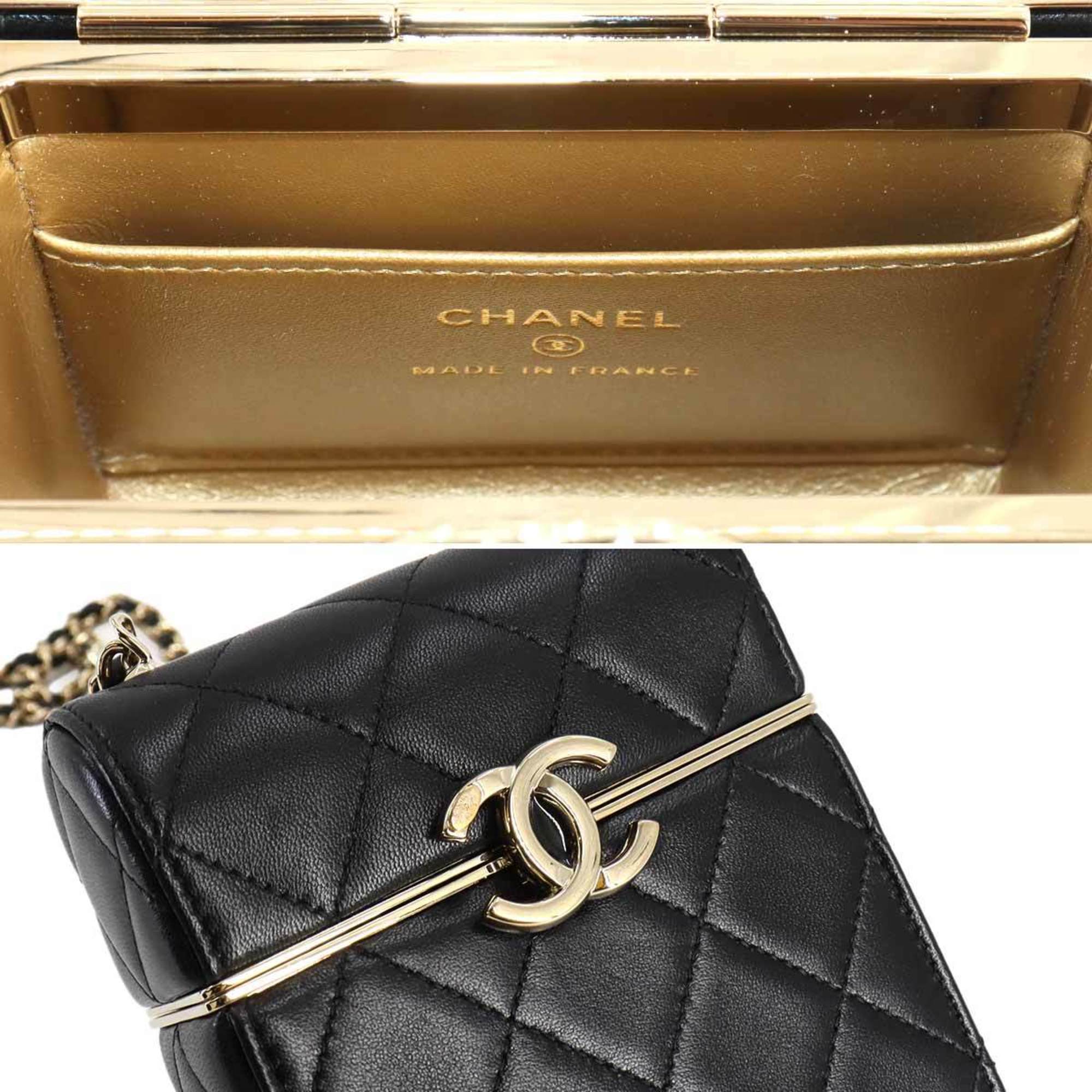 CHANEL Matelasse Box Chain Shoulder Bag Leather Black AP2656 Gold Hardware