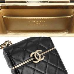 CHANEL Matelasse Box Chain Shoulder Bag Leather Black AP2656 Gold Hardware